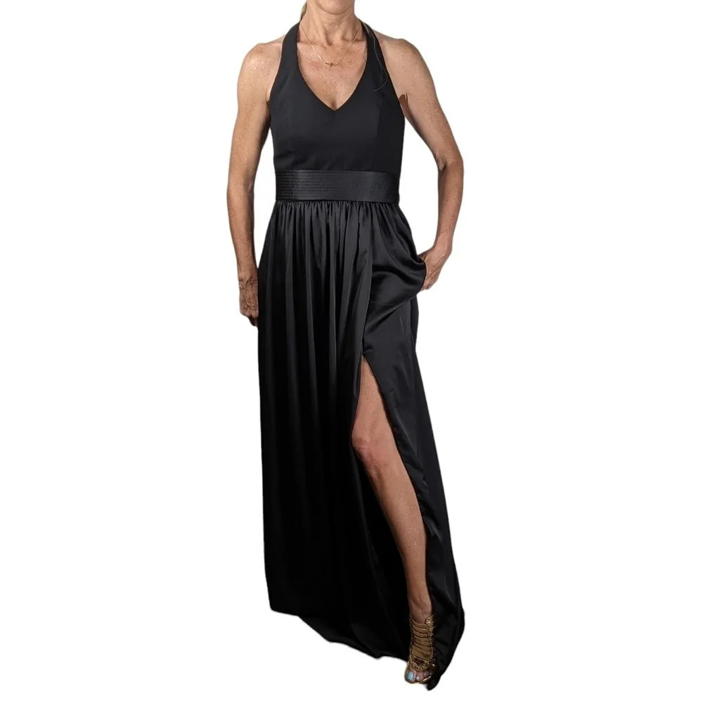 White by Vera Wang Black Halter Open Back Slit Gown Size 4
